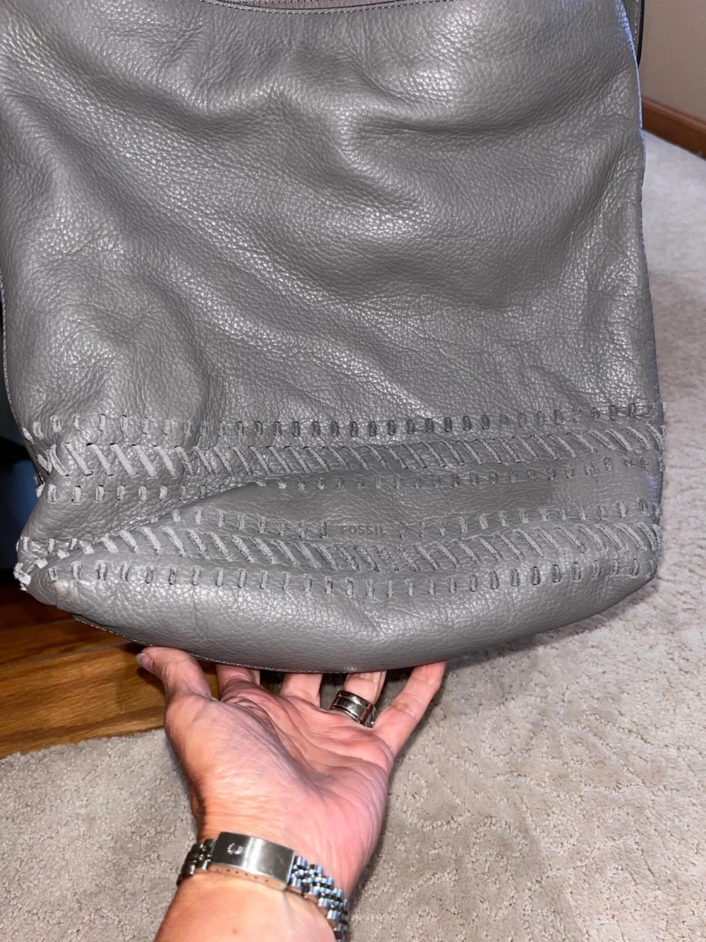 Fossil Maya Hobo Gray Leather Purse ZB7191 w/ Key Excellent Condition